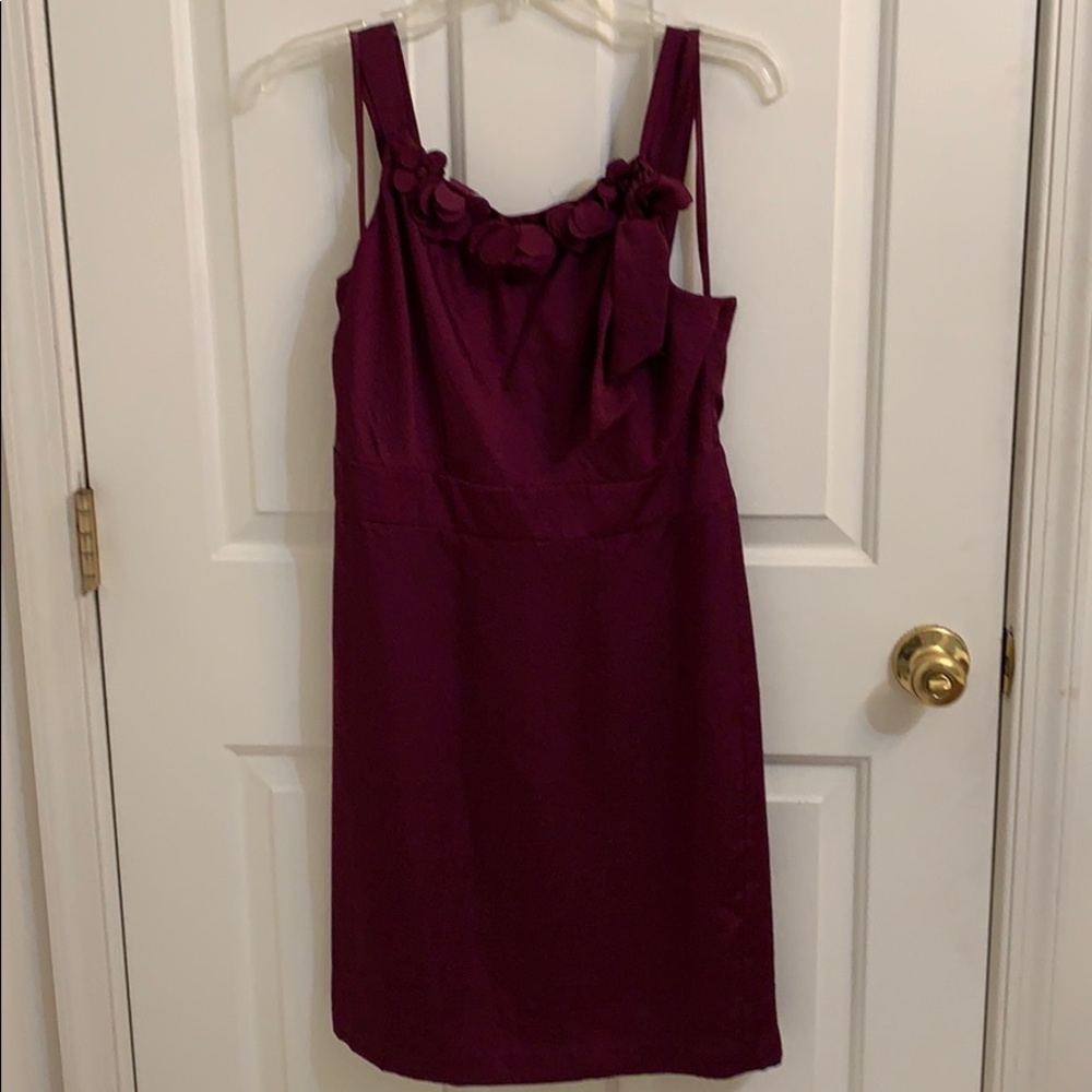 LOFT Burgundy dress with flowers and ribbon